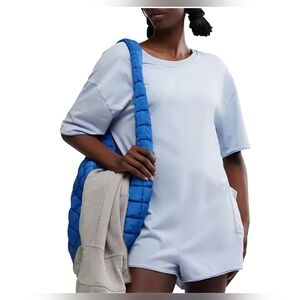 FP Movement by Free People Hot Shot Tee Romper, NWT Steel Blue